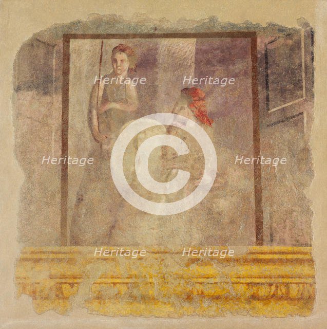 Wall painting fragment from the north wall of Room H of the Villa of P. Fannius..., ca. 50-40 B.C. Creator: Unknown.