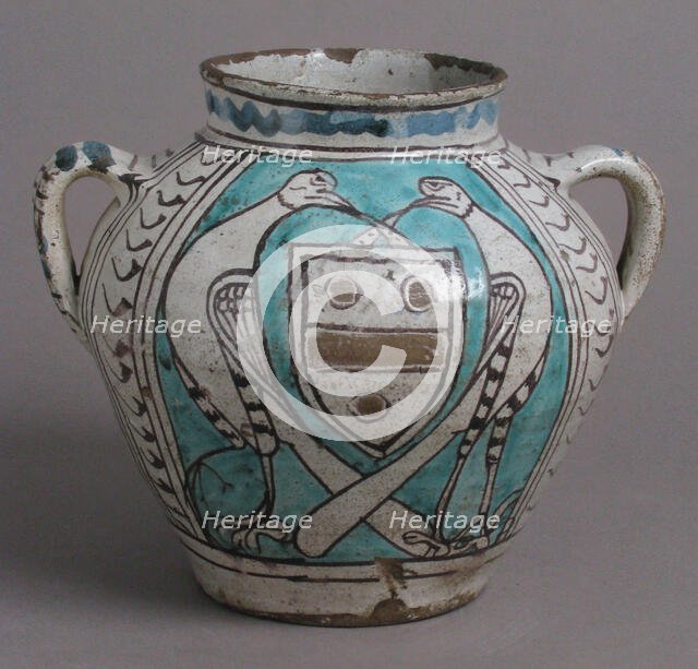 Two-Handled Jar with Birds and a Coat of Arms, Italian, early 1400s. Creator: Unknown.