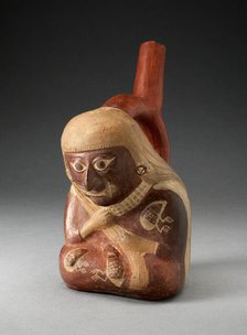 Stirrup Spout Vessel in the Form of a Seated Figure with Insects on Torso, 100 B.C./A.D. 500. Creator: Unknown.