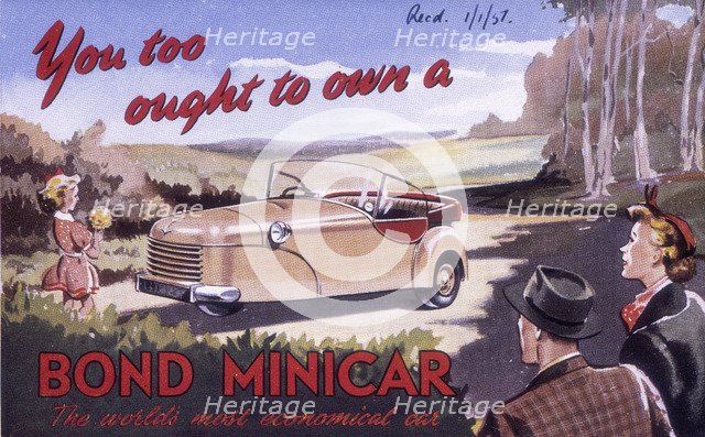 Poster advertising a Bond Minicar, 1951. Artist: Unknown