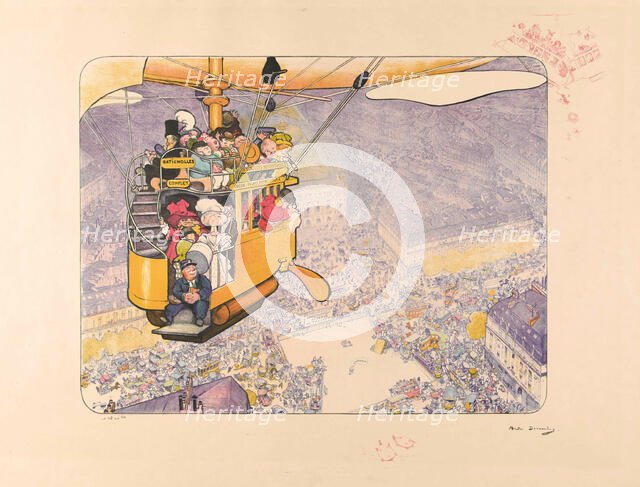 Le Dirigeablobus, or New imaginary Parisian means of transport, 1909. Creator: Devambez, André Victor Édouard (1867-1943).