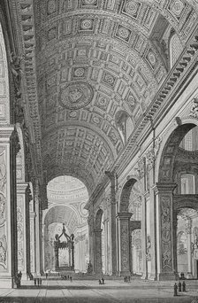 Interior of St Peter's Basilica, Papal States, 1877.  Creator: Jules Jean Marie Joseph Huyot.