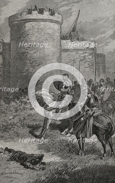 Attack of the castle of Gironella by the Count of Pallars, 15th century, (1890).  Creator: Joan Serra y Pausas.