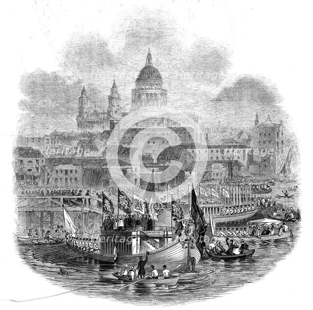 The Lord Mayor taking water at the New Pier, Blackfriars Bridge, 1845. Creator: Ebenezer Landells.