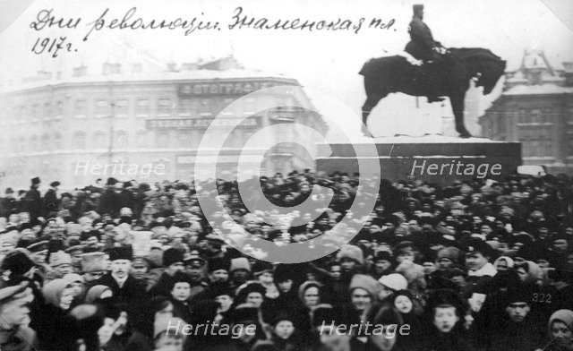 Crowds on Znamenskaya Square, Petrograd, Russia, February Revolution, 1917. Artist: Anon