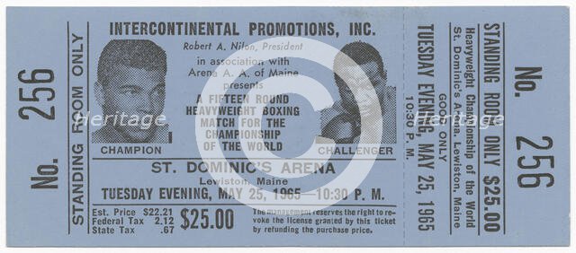 Ticket for boxing match between Muhammad Ali and Sonny Liston, 1965. Creator: Unknown.
