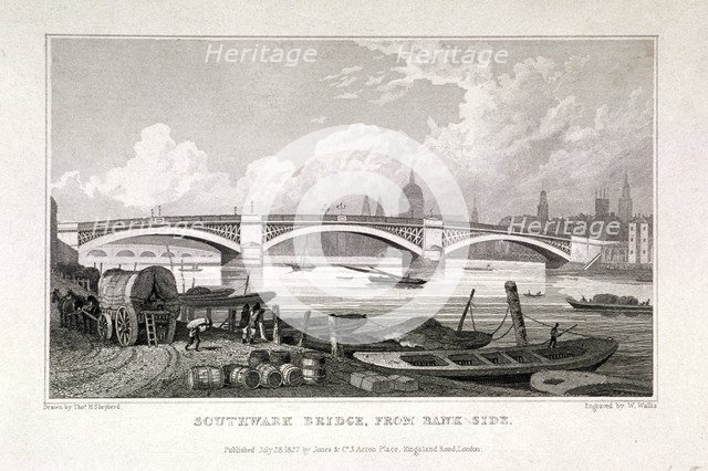 Southwark Bridge, London, 1827. Artist: W Wallis