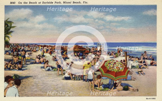 On the beach at Surfside Park, Miami Beach, Florida, 1938. Artist: Unknown