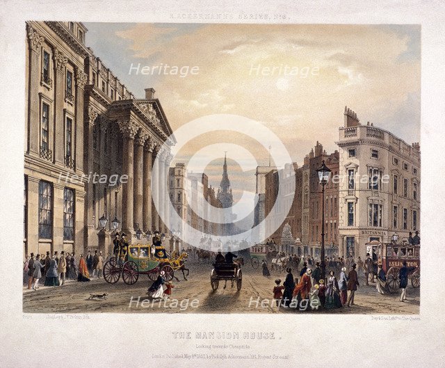 Mansion House and Cheapside, London, 1851. Artist: Thomas Picken