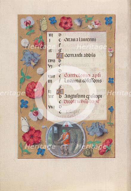 Hours of Queen Isabella the Catholic, Queen of Spain: Fol. 9v, August, c. 1500. Creator: Master of the First Prayerbook of Maximillian (Flemish, c. 1444-1519); Associates, and.