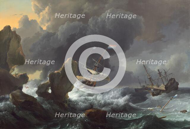 Ships in Distress off a Rocky Coast, 1667. Creator: Ludolf Backhuysen I.
