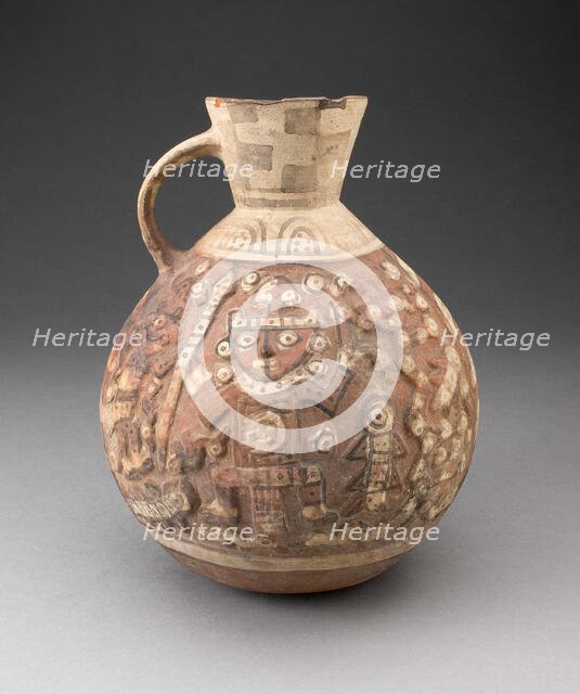 Handeled Jar with Painted Relief Depicting Figure with Animals, 1000/1476. Creator: Unknown.