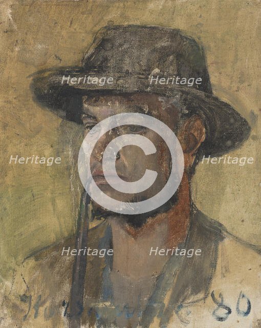 Sketch of a Head of a Smoking Young Man, 1880-1900. Creator: Ladislav Mednyanszky.