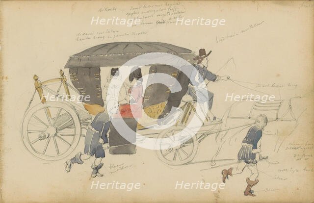Two women in a carriage, 1852. Creator: Cornelis Springer.