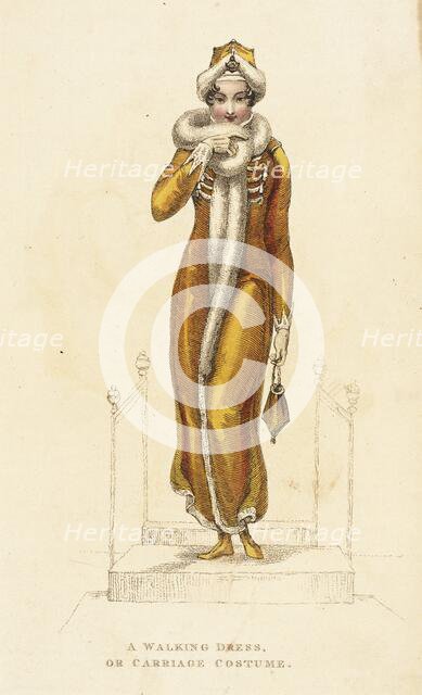 Fashion Plate (A Walking Dress, or Carriage Costume), 1811. Creator: Rudolph Ackermann.