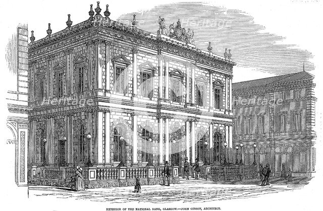Exterior view of the National Bank, Glasgow, Scotland, c1850. Artist: Unknown