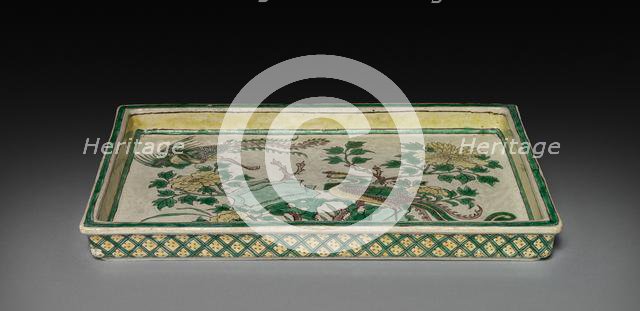 Tray with Phoenixes in Landscape, 1662-1722. Creator: Unknown.