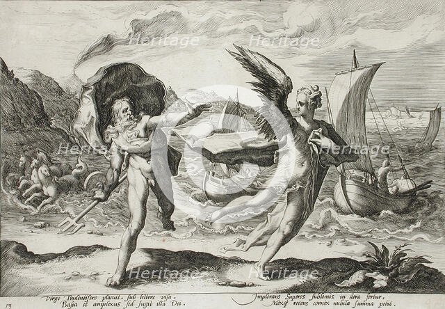 Neptune Pursuing Coronis, Who is Changed into a Crow, published 1590. Creator: Hendrik Goltzius.