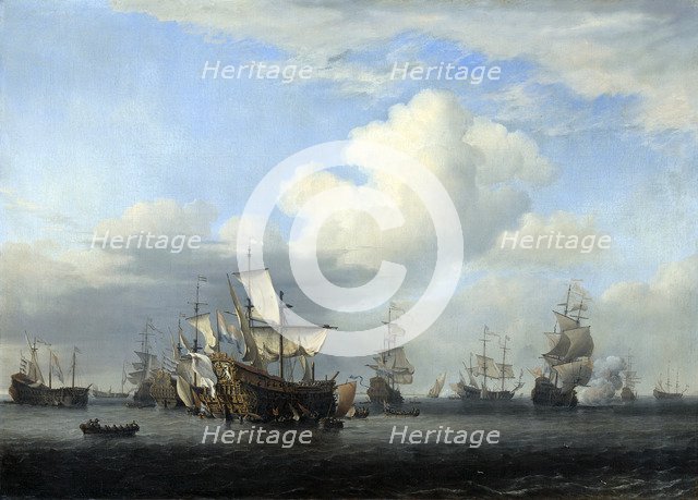 'The captured 'Swiftsure', 'Seven Oaks', 'Loyal George' and 'Convertine...', c1666. Artist: Willem van de Velde the Younger