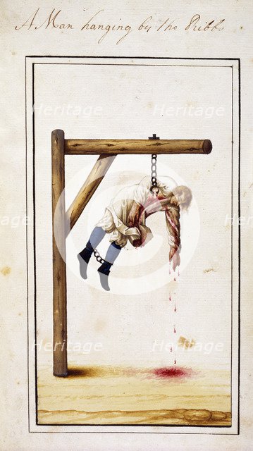 A serf punished by being hanged from his ribs, Russia, 1800s. Artist: Unknown