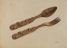 Wooden Spoon and Fork, c. 1939. Creator: John Cutting.