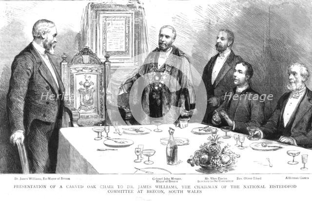 ''Presentation of a Carved Oak Chair to Dr. James Williams, the Chairman of the National...', 1890. Creator: Unknown.