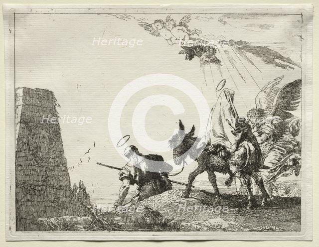 Flight into Egypt: The Holy Family Passing near a Pyramid. Creator: Giovanni Domenico Tiepolo (Italian, 1727-1804).