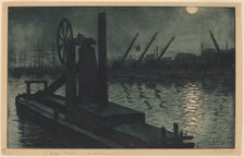 La Drague Dieppe (A Dredger in Dieppe Harbor by Moonlight), c. 1885. Creator: Henri-Charles Guerard.