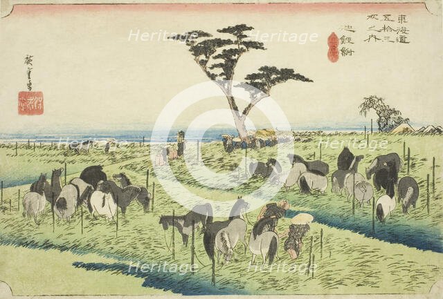 Chiryu: Early Summer Horse Market (Chiryu, shuka uma ichi), from the series "Fifty..., c. 1833/34. Creator: Ando Hiroshige.
