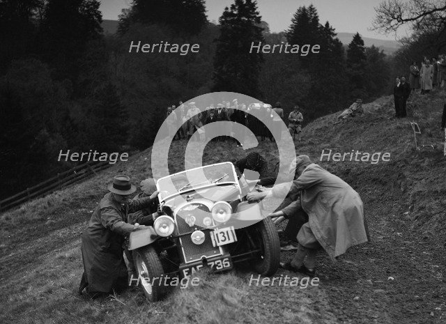 Morgan of RC Harris competing in the MCC Edinburgh Trial, Roxburghshire, Scotland, 1938. Artist: Bill Brunell.