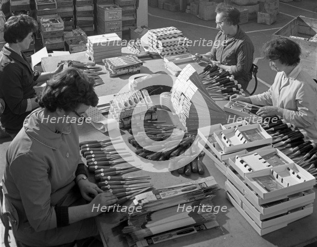 Packing chisels for dispatch, Footprint Tools, Sheffield, South Yorkshire, 1968. Artist: Michael Walters