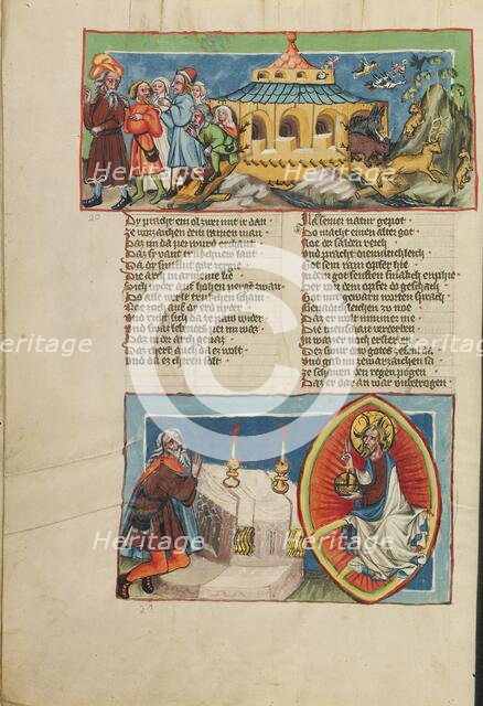 Disembarking from the Ark: The Sacrifice of Noah with God the Father in Majesty, about 1400-1410. Creator: Unknown.