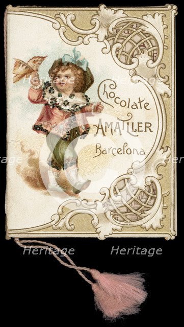 Die-cut Pocket Calendar in Modernist style, published by Amatller Chocolates Factory, 1899.