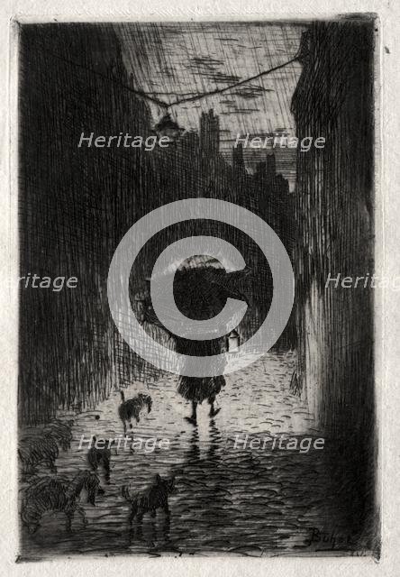Rain and Umbrella, c. 1875. Creator: Félix Hilaire Buhot (French, 1847-1898).