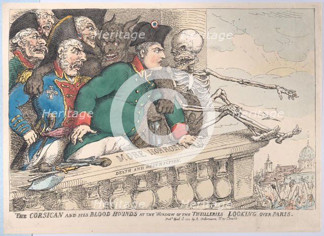 The Corsican and His Bloodhounds at the Window of the Thuilleries Looking Over P..., April 16, 1815. Creator: Thomas Rowlandson.