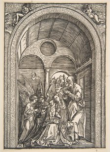 The Holy Family with Two Angels in a Vaulted Hall, ca. 1503. Creator: Albrecht Durer.