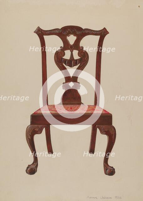 Chippendale Mahogany Side Chair, 1936. Creator: Arthur Johnson.