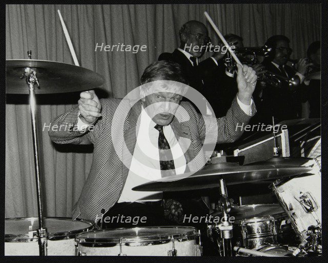 Ronnie Verrell on drums at The Fairway, Welwyn Garden City, Hertfordshire, 1991. Artist: Denis Williams