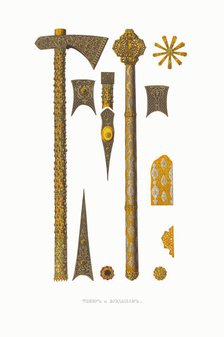 Battle Axe and Buzdygan. From the Antiquities of the Russian State, 1849-1853. Creator: Solntsev, Fyodor Grigoryevich (1801-1892).