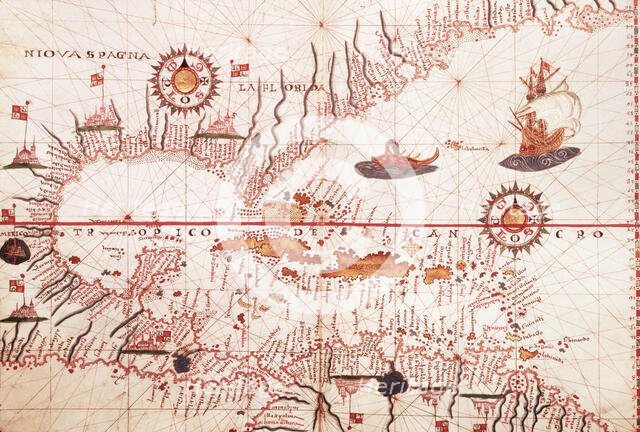 Map of the Caribbean, c1578. Creator: Joan Martines.