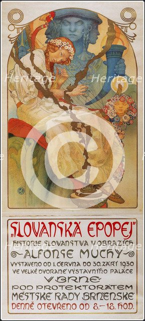 Poster for the exhibition The Slav Epic (Slovanská epopej), 1928. Artist: Mucha, Alfons Marie (1860-1939)