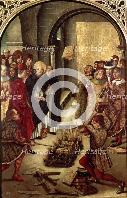 Book Burning' or 'Saint Dominic of Guzman and the Albigensians', by Pedro Berruguete.