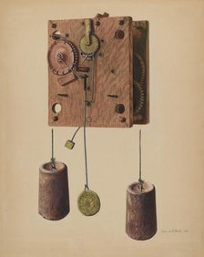 Mechanism of Eli Terry Clock, 1940. Creator: Herman O. Stroh.