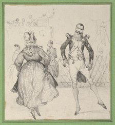 A soldier and a woman dancing, mid-19th century. Creator: Victor Adam.