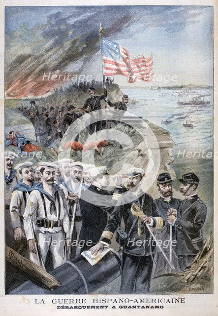 Disembarking troops at Guantanamo, Cuba, 1898.  Creator: F Meaulle.