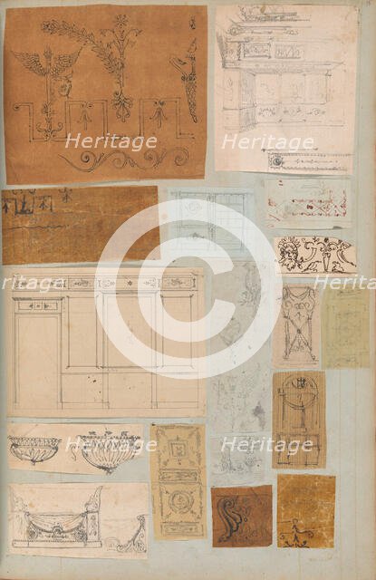 Page from a Scrapbook containing Drawings and Several Prints of Architecture, Int..., ca. 1800-1850. Creators: Workshop of Charles Percier, Workshop of Pierre François Léonard Fontaine.