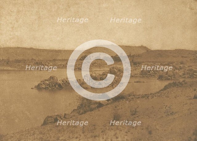 Vue de la première Cataracte, prise à l'Ouest, entre Assouan et Philae, 1849-50. Creator: Maxime du Camp.