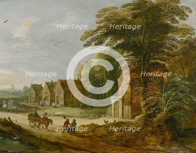 'Travellers Passing through a Village', late 16th or early 17th century. Artist: Joos de Momper, the younger.