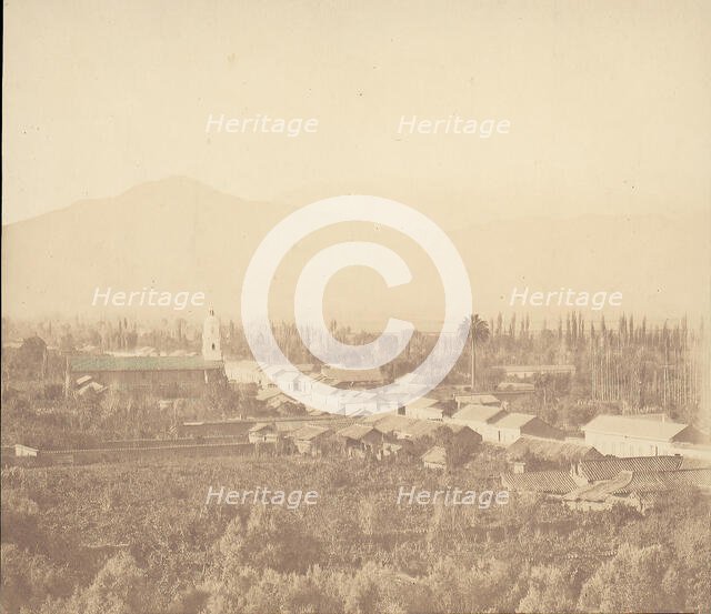 Town on Plain with Mountain in Background, 1860s. Creator: Unknown.
