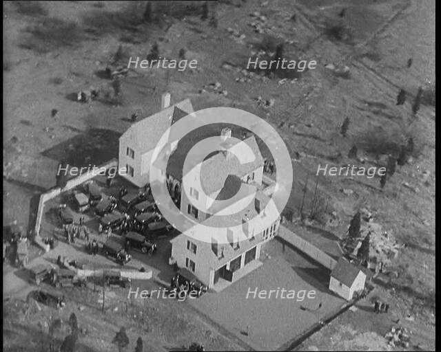 Aerial View of the American Aviator Charles Augustus Lindbergh's House During a Kidnapping..., 1930s Creator: British Pathe Ltd.
